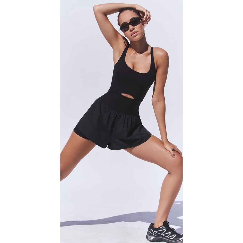 Free People Movement Good Karma Run Onesie Black‎ Activewear Romper XS OB1429952